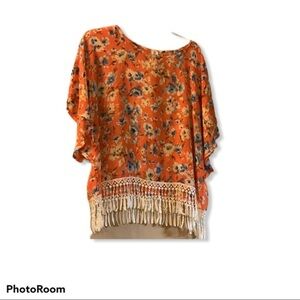 Oatt USA Orange floral top with fringe det…